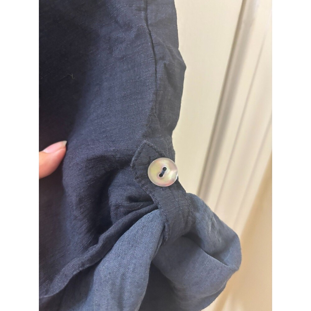 Sahara SHIRT DRESS TEXTURED Viscose Button Up Bubble Hem Dress BLUE NAVY SZ S - Picture 11 of 16